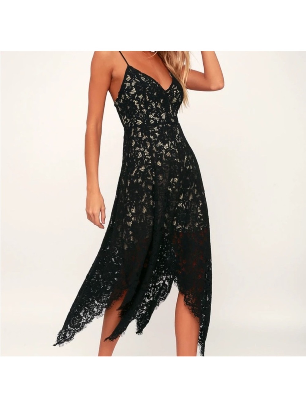 Lulus One Wish Black Lace Maxi Dress Size Small Asymetrical Feminine Romantic - Picture 2 of 8